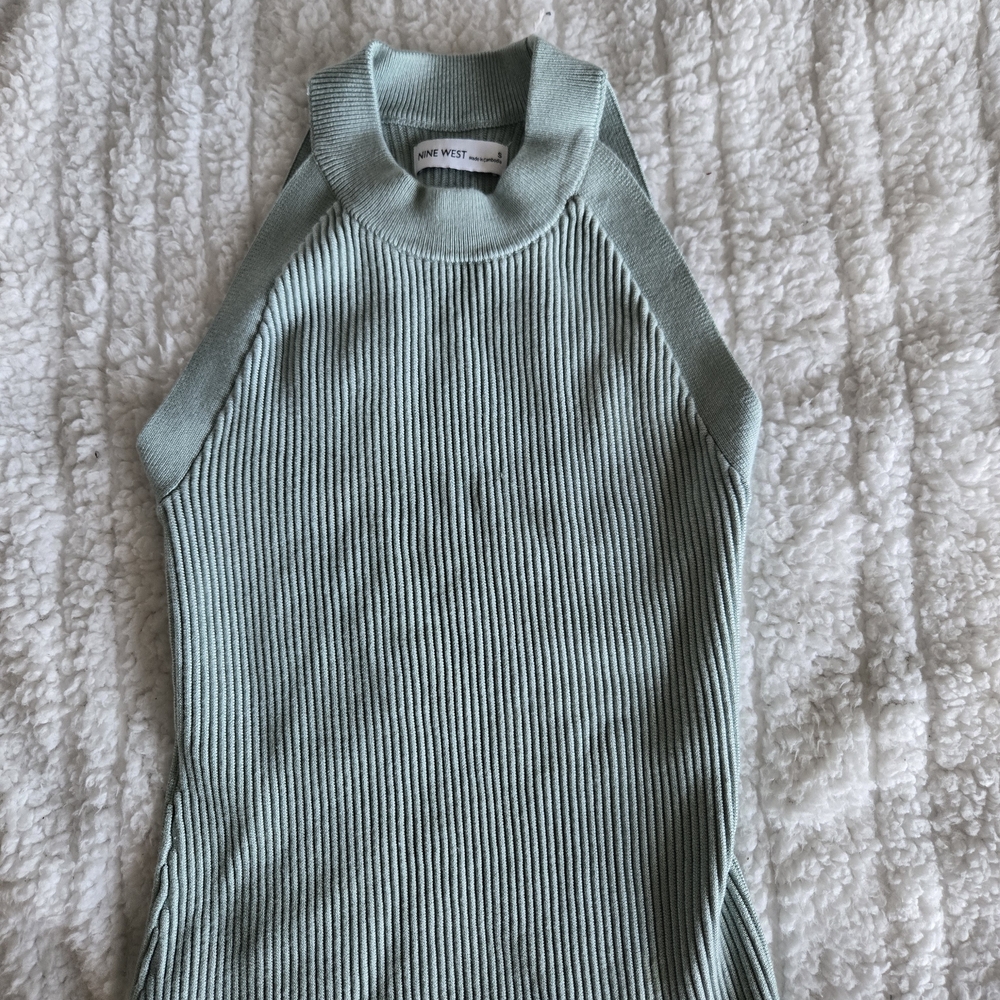Nine West Ribbed Knit Tank Top - Mint Green